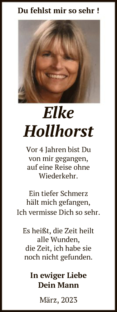 Traueranzeige von Elke Hollhorst von FNP