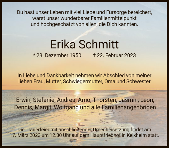 Traueranzeige von Erika Schmitt von FNP