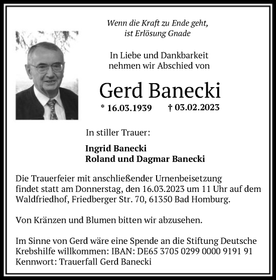 Traueranzeige von Gerd Banecki von FNP