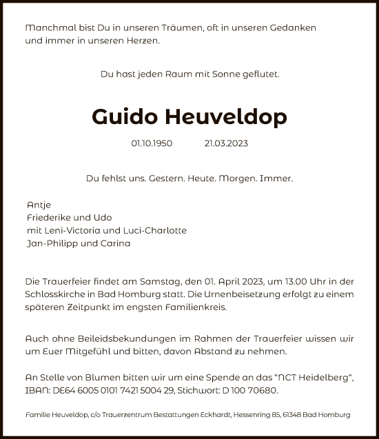 Traueranzeige von Guido Heuveldop von FNP