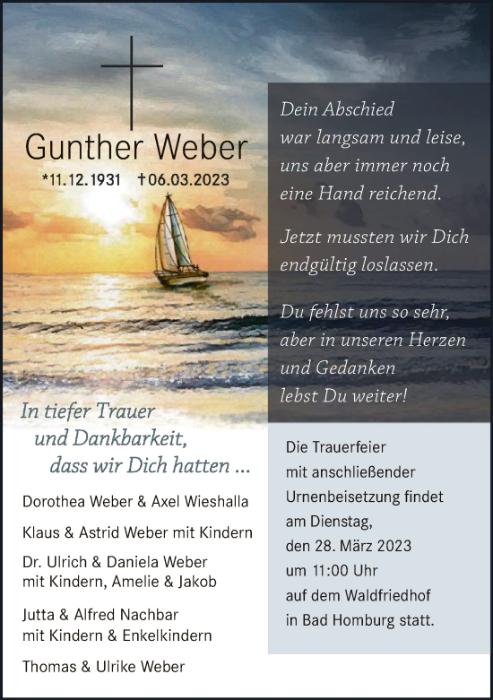 Traueranzeige von Gunther Weber von FNP