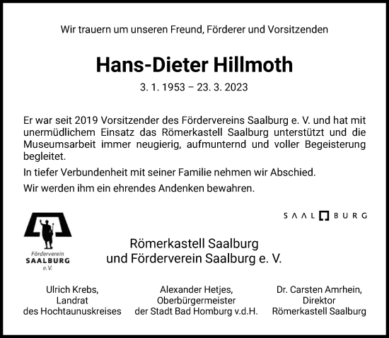 Traueranzeige von Hans-Dieter Hillmoth von FNP