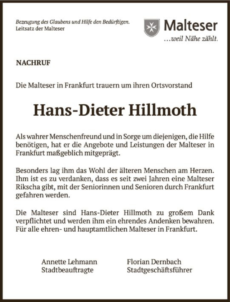  Traueranzeige für Hans-Dieter Hillmoth vom 29.03.2023 aus FNP