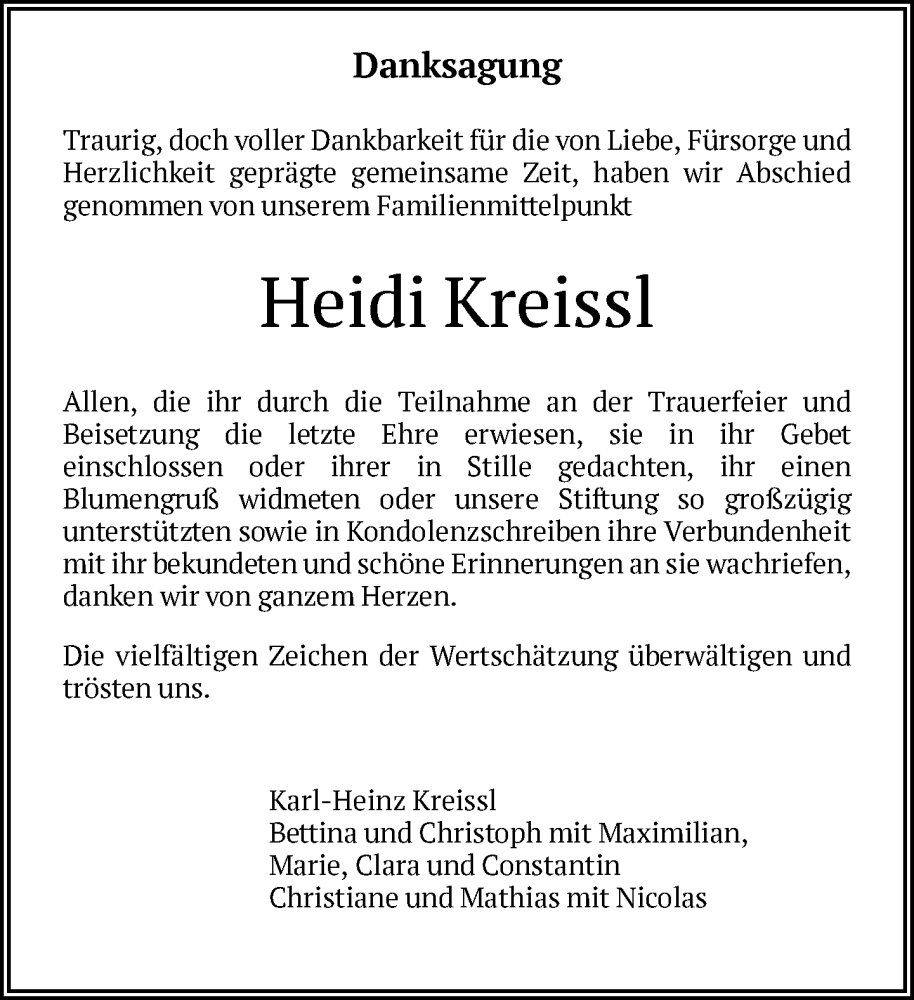  Traueranzeige für Heidi Kreissl vom 18.03.2023 aus FNP