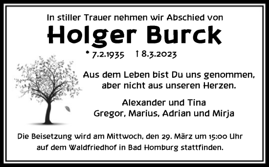 Traueranzeige von Holger Burck von FNP