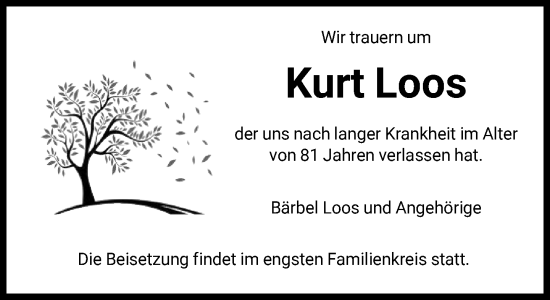 Traueranzeige von Kurt Loos von FNP