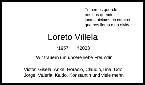 Traueranzeige von Loreto Villela von FNP