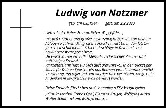 Traueranzeige von Ludwig von Natzmer von FNP