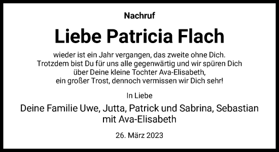 Traueranzeige von Patricia Flach von FNP