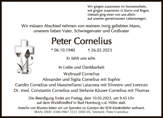 Traueranzeige von Peter Cornelius von FNP