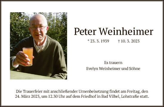 Traueranzeige von Peter Weinheimer von FNP