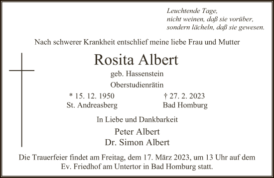 Traueranzeige von Rosita Albert von FNP