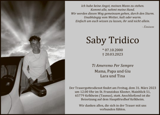 Traueranzeige von Saby Tridico von FNP