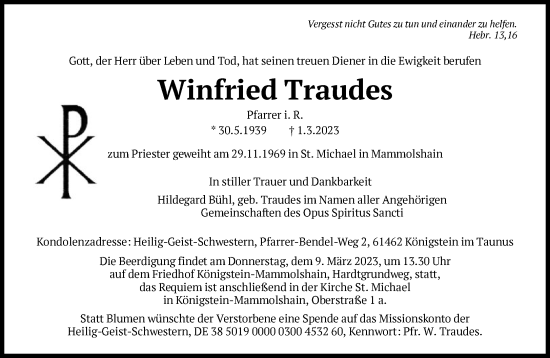 Traueranzeige von Winfried Traudes von FNP