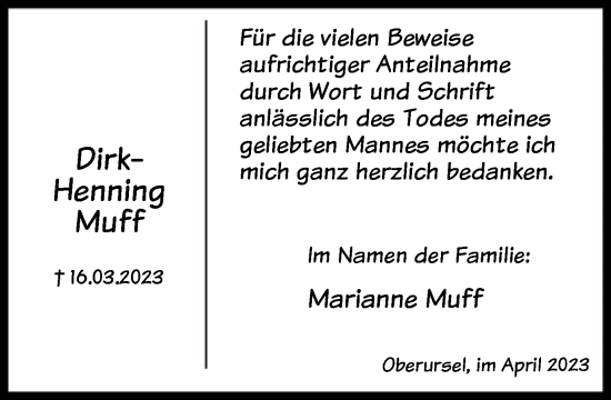 Traueranzeige von Dirk-Henning Muff von FNP