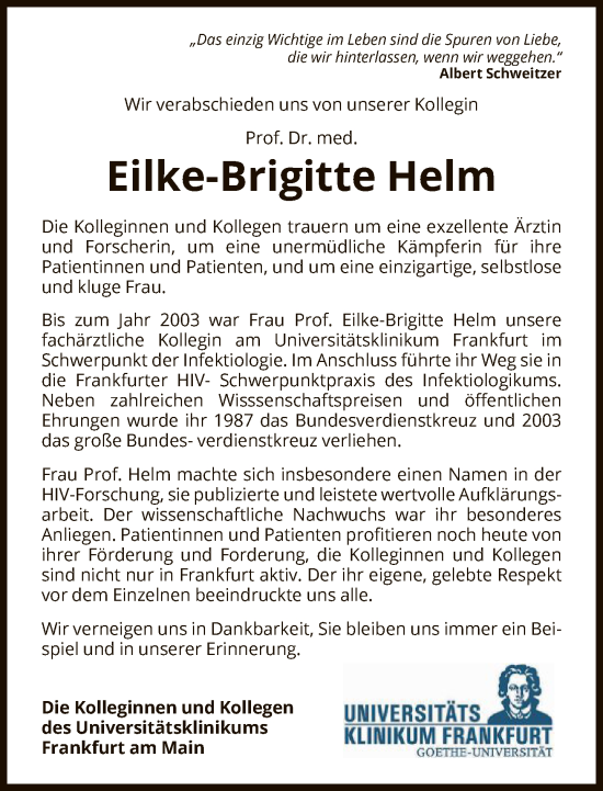 Traueranzeige von Eilke-Brigitte Helm von FNP