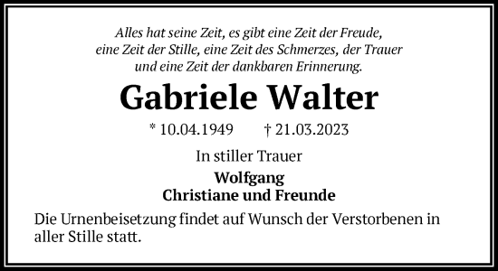 Traueranzeige von Gabriele Walter von FNP