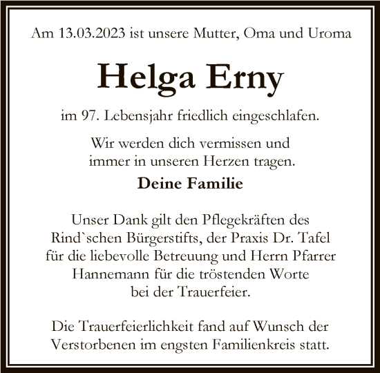 Traueranzeige von Helga Erny von FNP