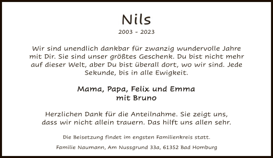 Traueranzeige von Nils  von FNP