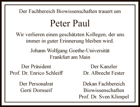 Traueranzeige von Peter Paul von FNP