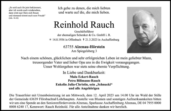 Traueranzeige von Reinhold Rauch von FNP