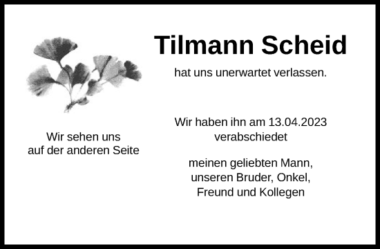 Traueranzeige von Tilmann Scheid von FNP