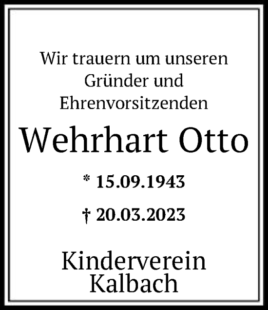 Traueranzeige von Wehrhart Otto von FNP