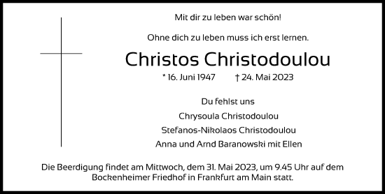 Traueranzeige von Christos Christodoulou von FNP