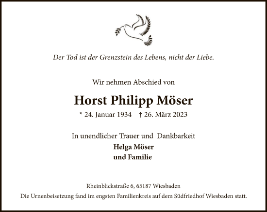 Traueranzeige von Horst Philipp Möser von FNP