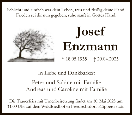 Traueranzeige von Josef Enzmann von FNP