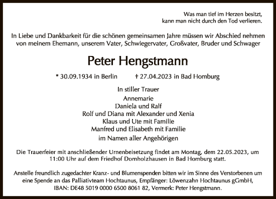 Traueranzeige von Peter Hengstmann von FNP