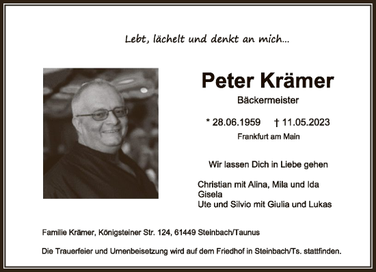 Traueranzeige von Peter Krämer von FNP