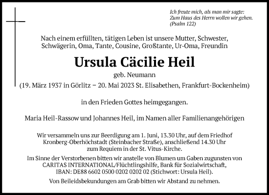 Traueranzeige von Ursula Cäcilie Heil von FNP