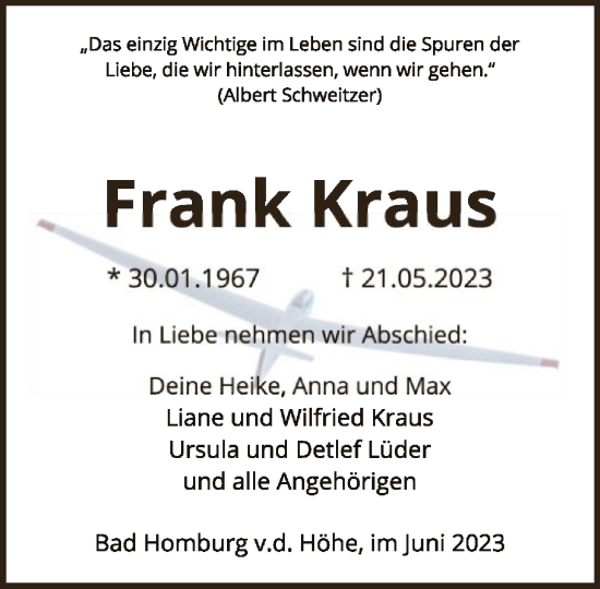 Traueranzeige von Frank Kraus von FNP