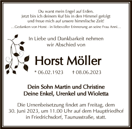 Traueranzeige von Horst Möller von FNP