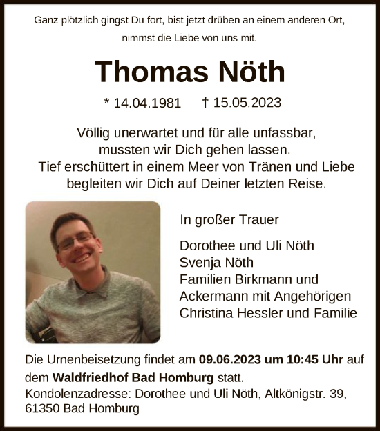 Traueranzeige von Thomas Nöth von FNP