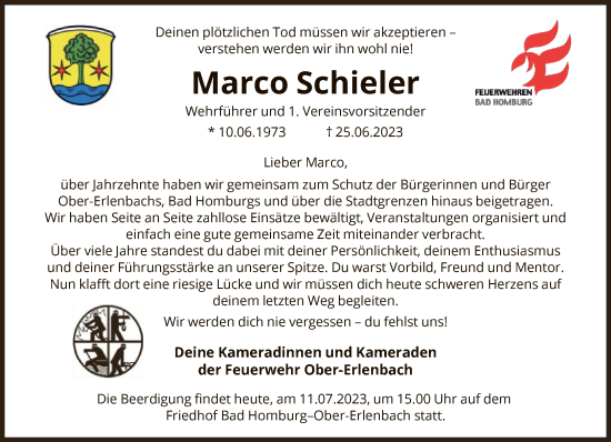 Traueranzeige von Marco Schieler von FNP