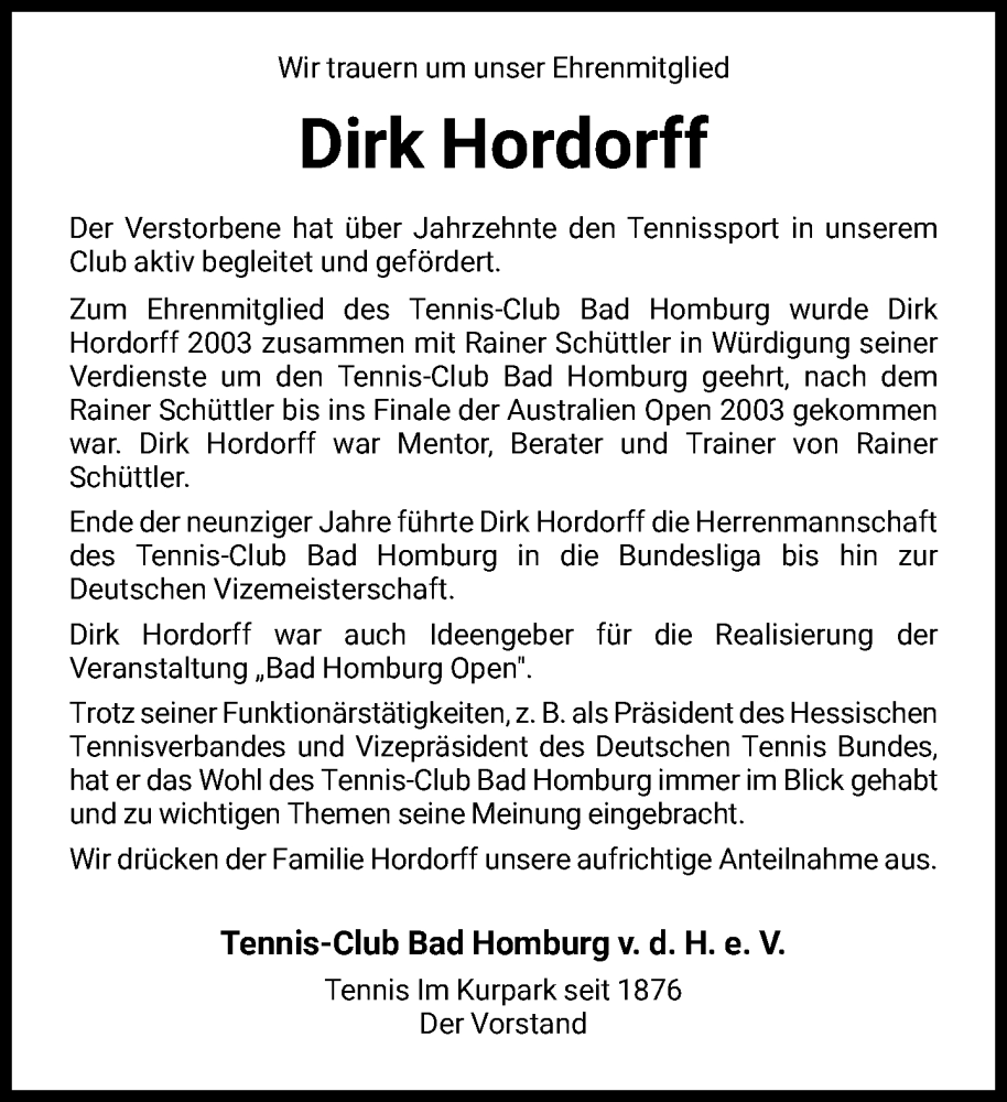  Traueranzeige für Dirk Hordorff vom 05.08.2023 aus FNP