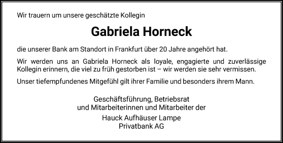 Traueranzeige von Gabriela Horneck von FNP