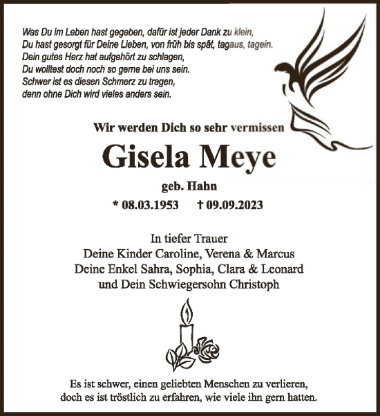 Traueranzeige von Gisela Meye von FNP
