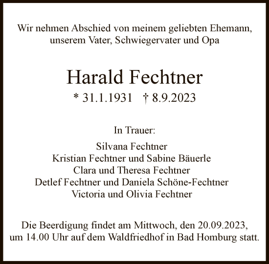 Traueranzeige von Harald Fechtner von FNP