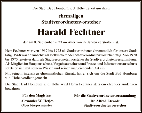 Traueranzeige von Harald Fechtner von FNP