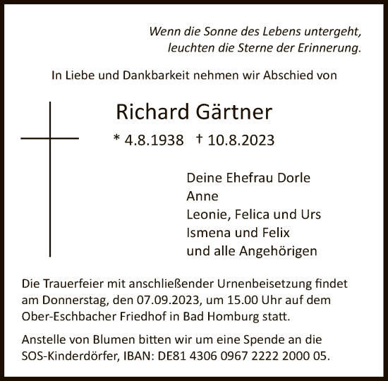 Traueranzeige von Richard Gärtner von FNPFNPFNP