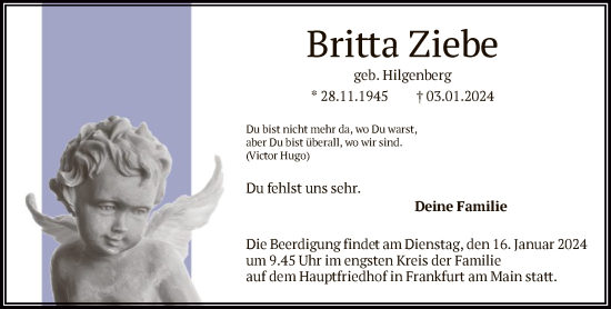 Traueranzeige von Britta Ziebe von FNP