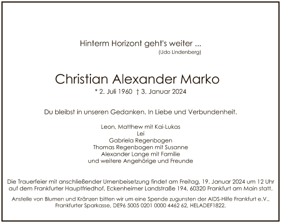 Traueranzeige von Christian Alexander Marko von FNP