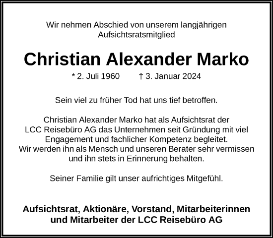 Traueranzeige von Christian Alexander Marko von FNP