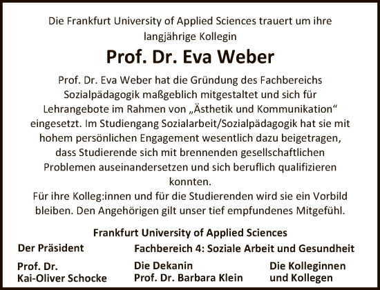 Traueranzeige von Eva Weber von FNP