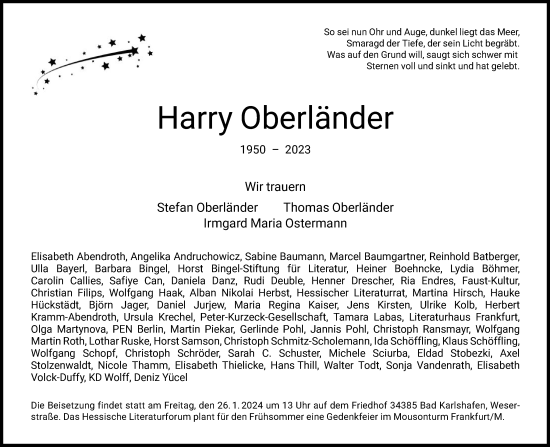 Traueranzeige von Harry Oberländer von FNP