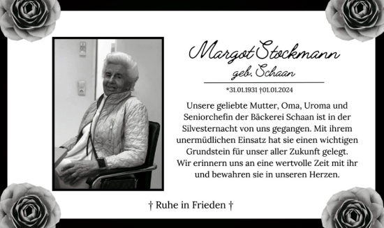 Traueranzeige von Margot Stockmann von FNP