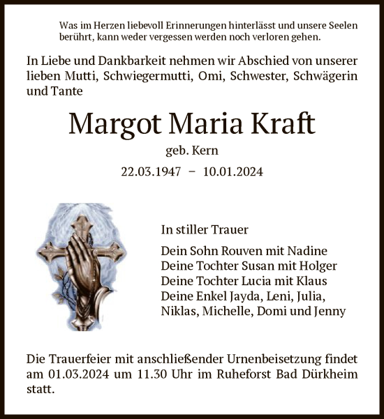 Traueranzeige von Margot Maria Kraft von FNP